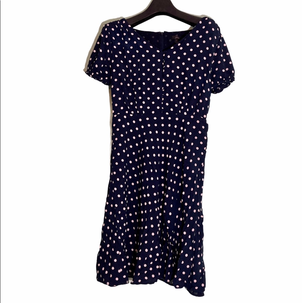 J. Crew Navy Blue and White Polka Dot Swing Dress